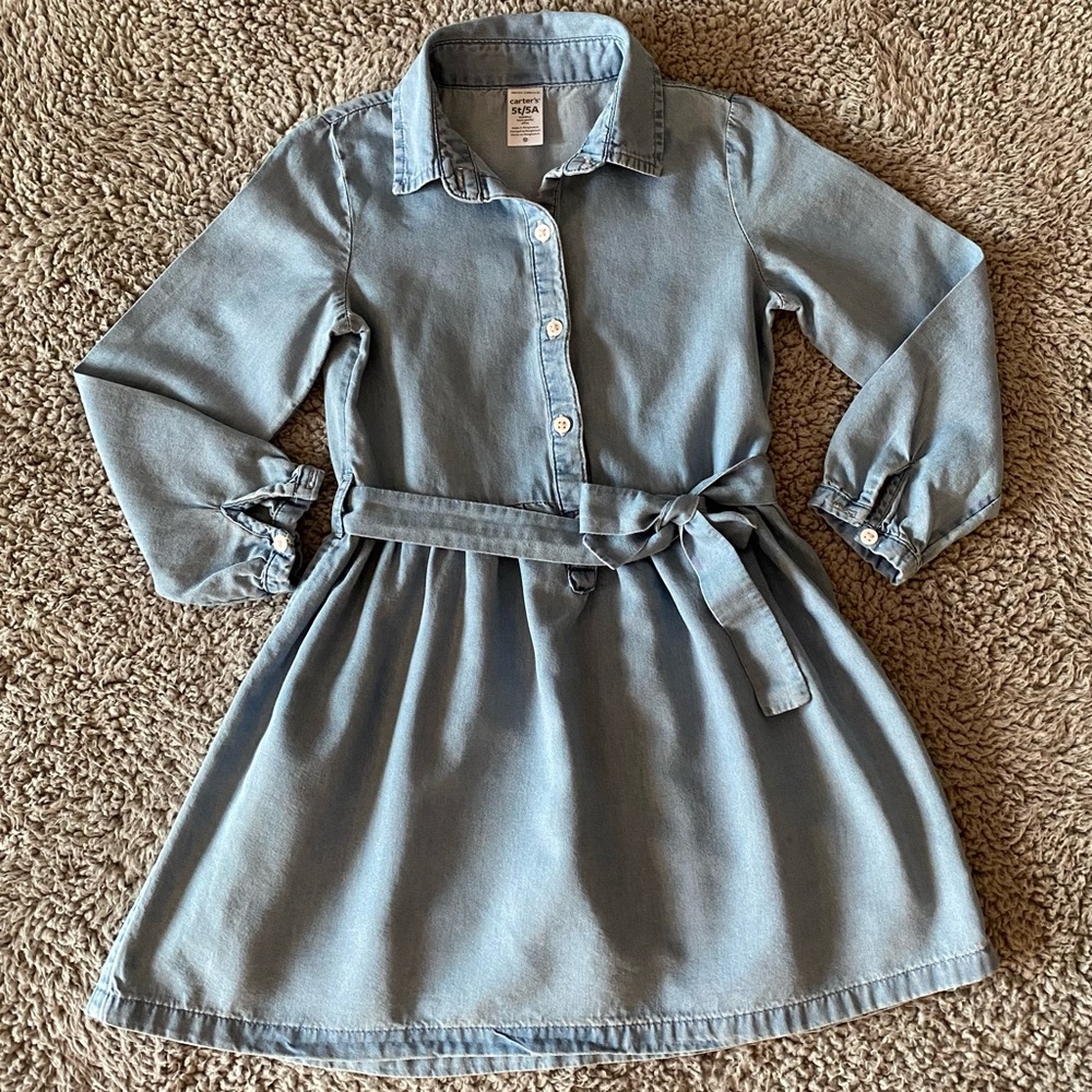 Carter's Girls Dress 5T Blue A-Line Shirt Dress Button Down Denim Autumn Fall